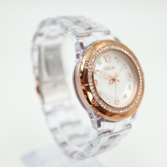 Relic by Fossil Women Watch Clear Rose Gold Tone 34mm Dial Jewel Bezel ZR11901 - Picture 11 of 16